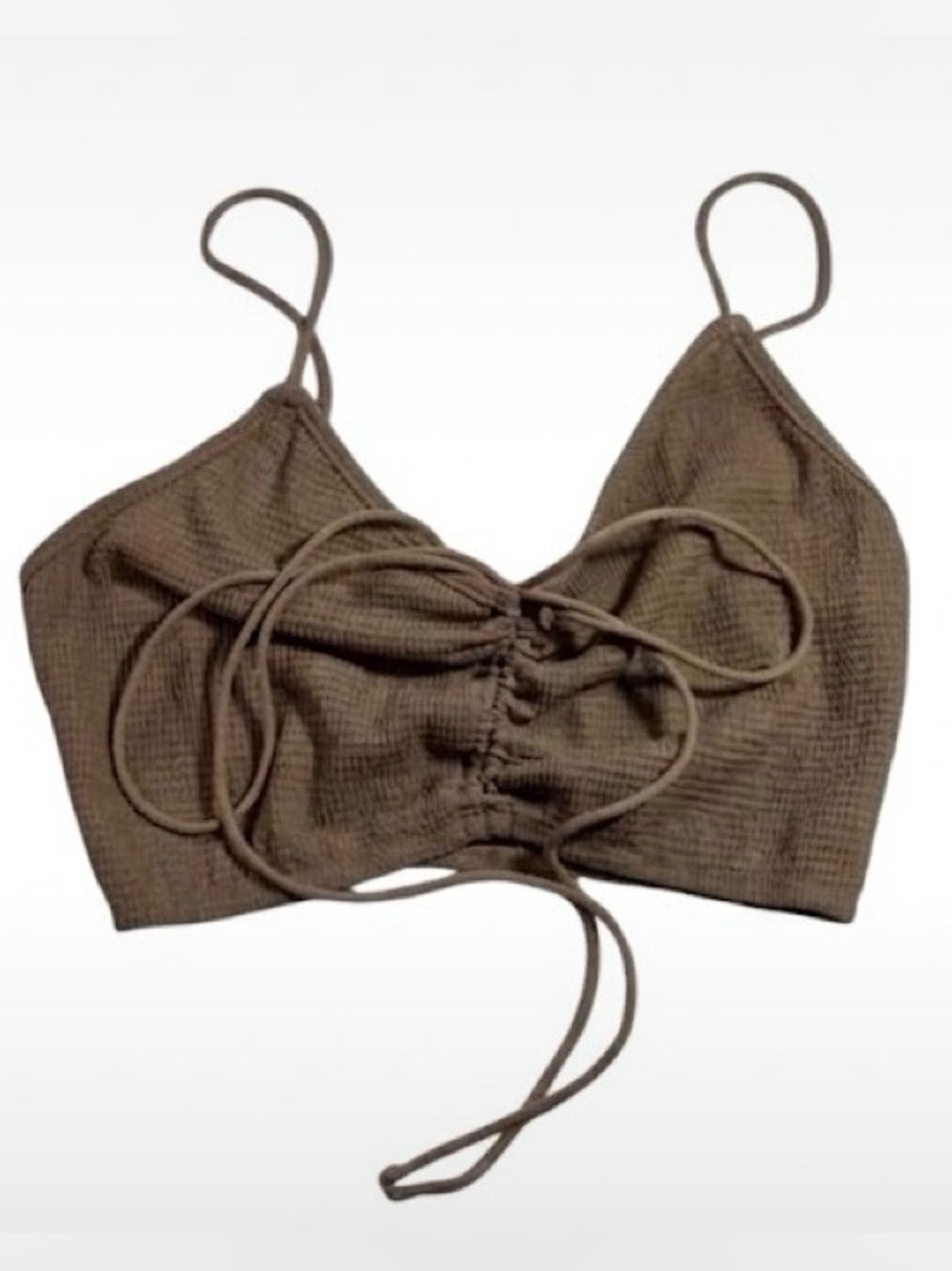SHEIN Beige Waffle Knit Rouched Cinch Crop Top Womenβs XS Boho Coastal Cami
